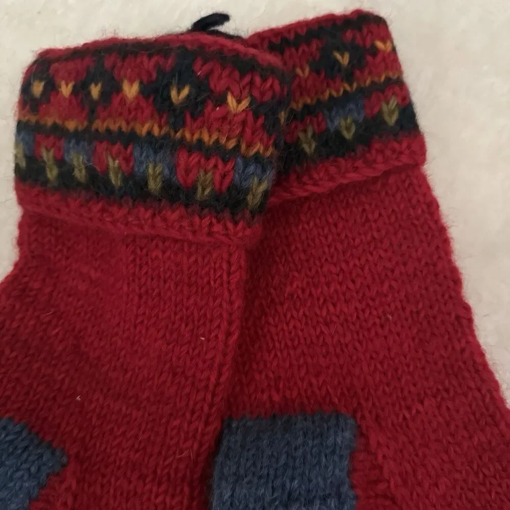 Northwest Express Wool Socks Nepal Fair Isle Outdoors GORP Red Chunky Warm OS